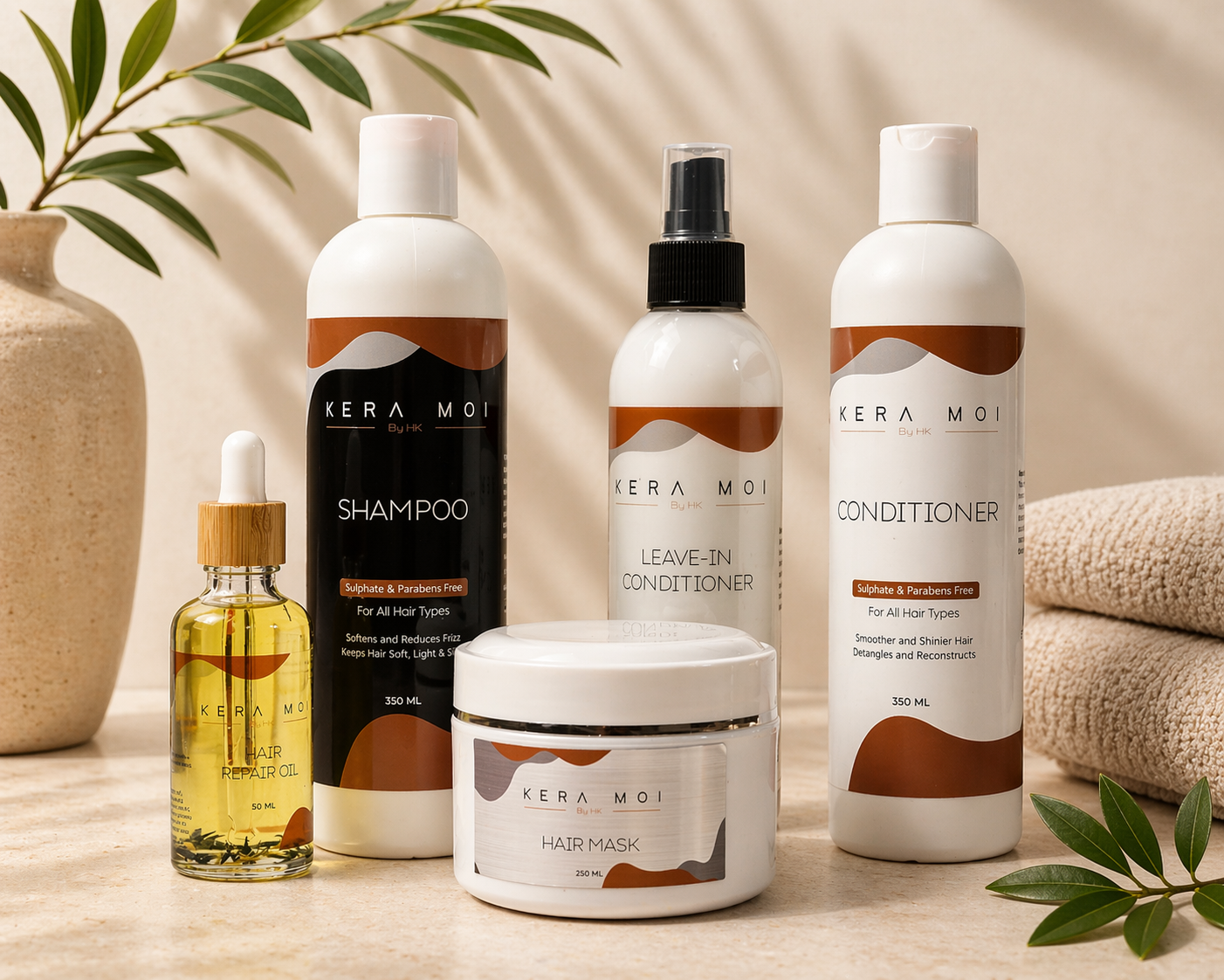 Kera Moi Bundle | Shampoo,Conditioner, Leave-in -Conditioner,Hair Mask and Hair Repair Oil